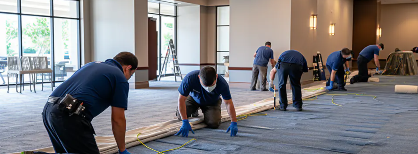 Equipo instalando alfombra